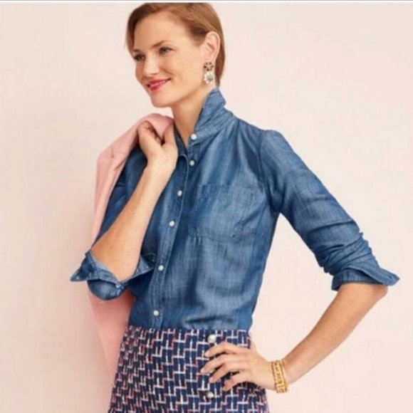 Talbots Tops - Talbots Chambray Dark Wash Button Down Shirt 4